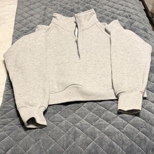 Gray Quarter-Zip Cropped Sweatshirt